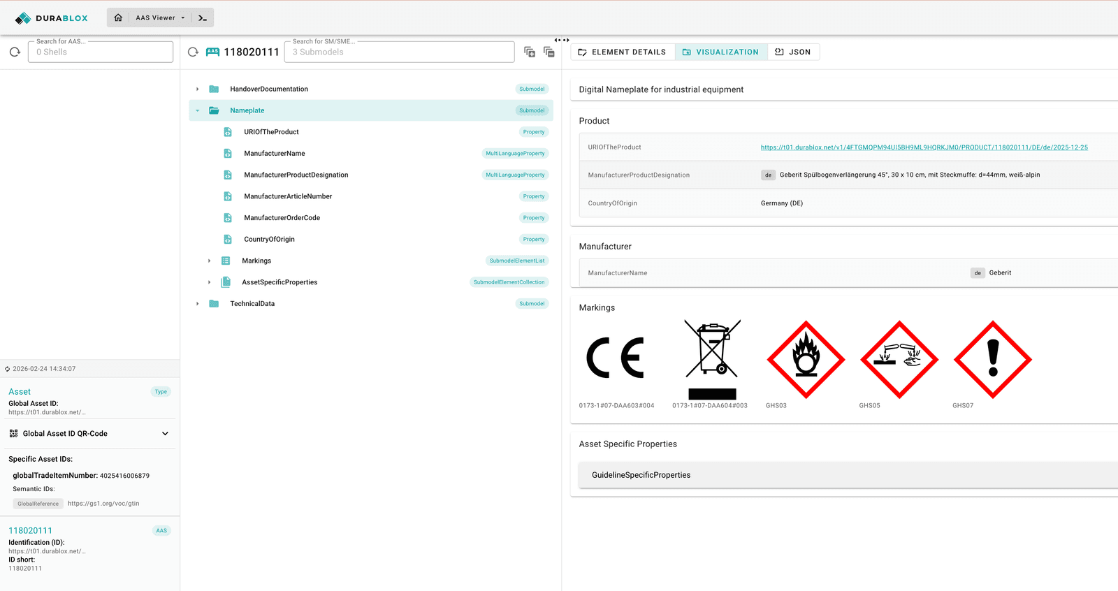 Digital Nameplate in der BaSyx WebUI