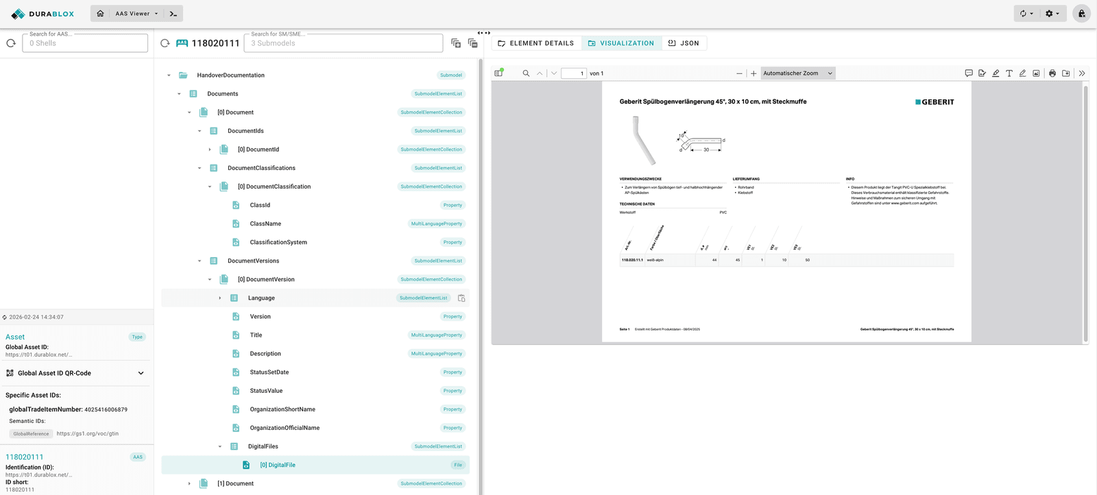 Anzeige der Handover Documentation in der BaSyx WebUI