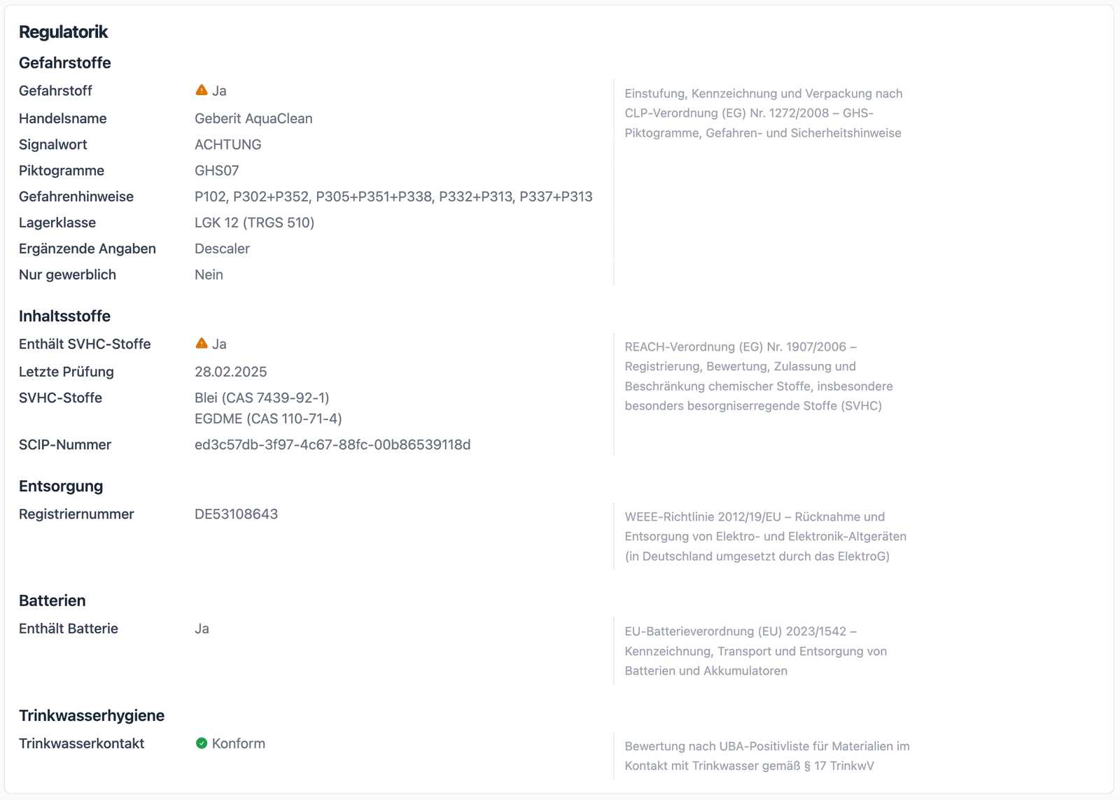 Regulatorische Daten