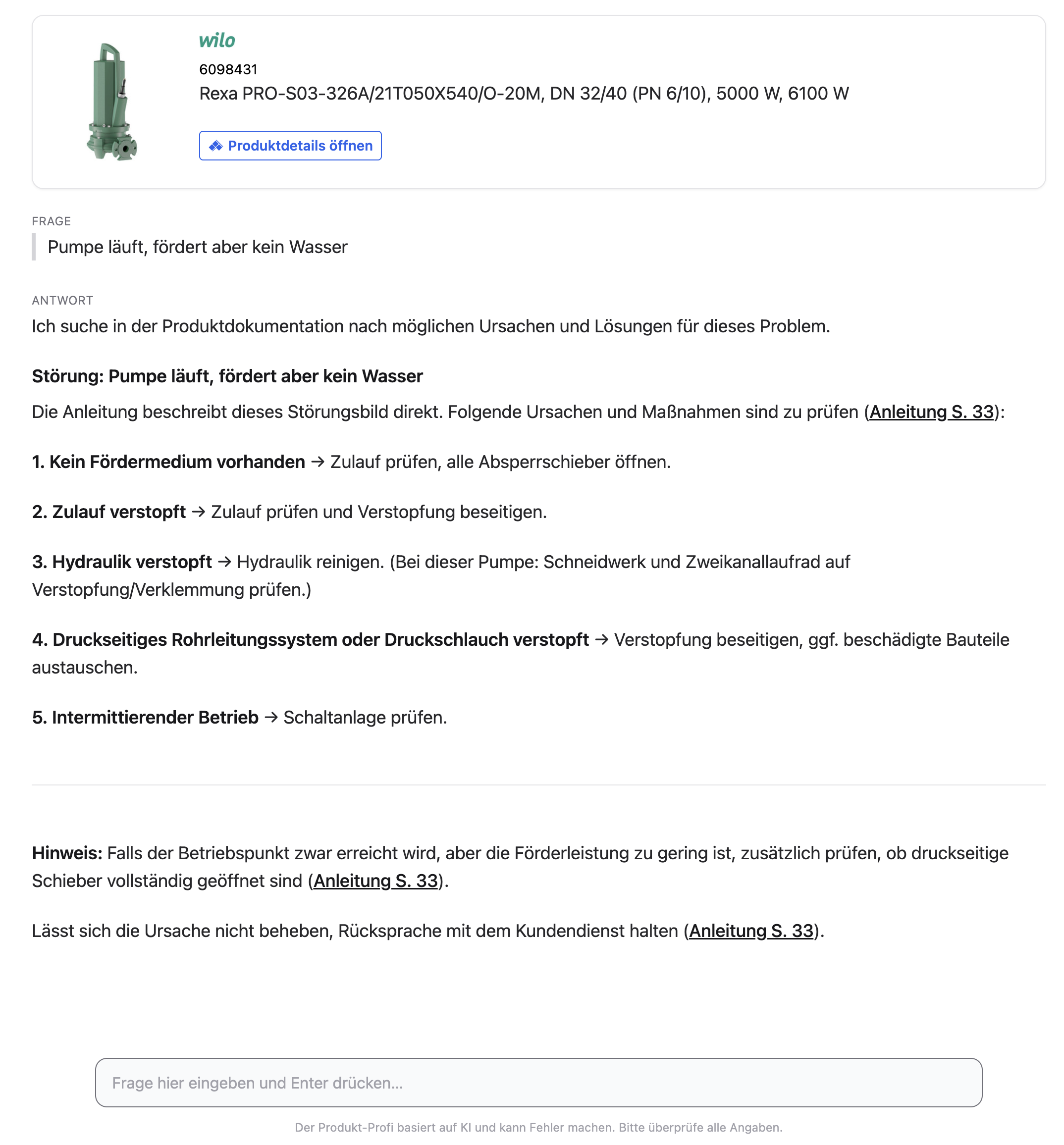 Produkt-Profi beantwortet eine Störungsfrage zu einer Wilo-Pumpe