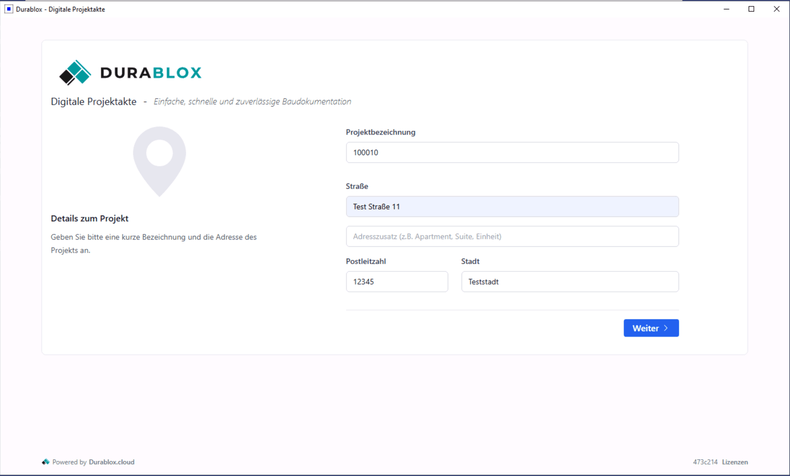 Schritt 1: Projektdaten erfassen