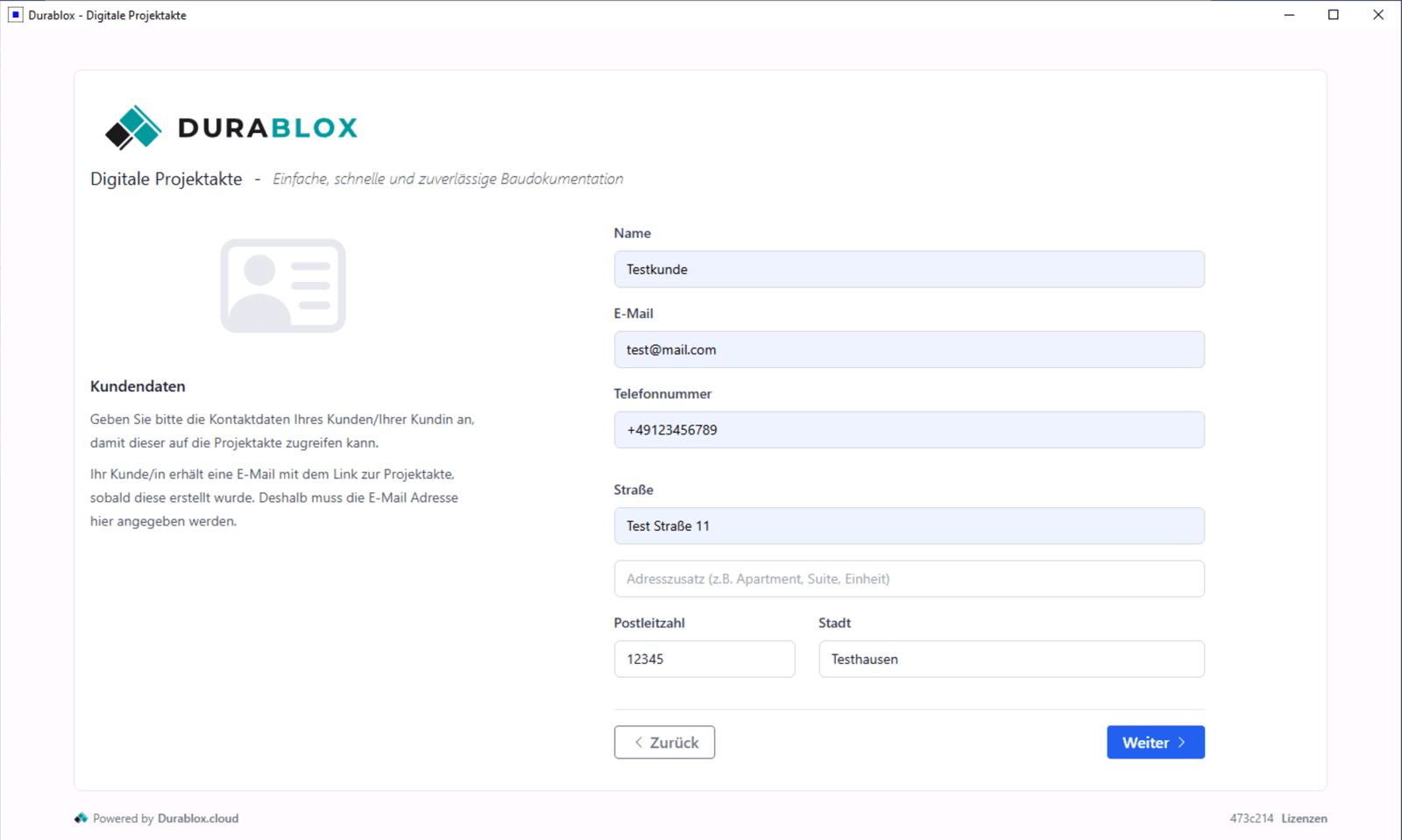 Schritt 2: Kundendaten eingeben