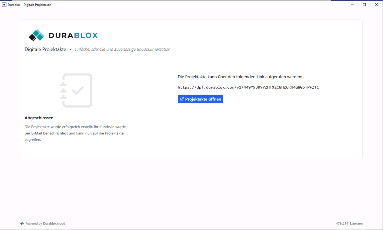 Schritt 5: Projektakte erstellt