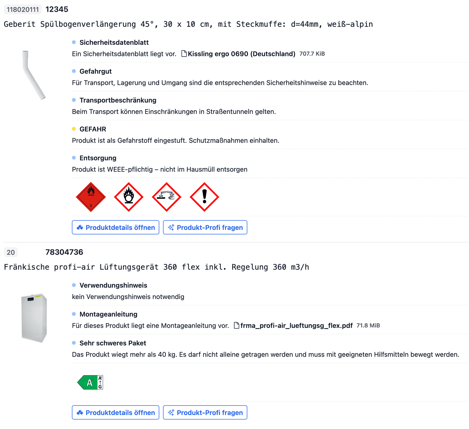 Icons der verschiedenen Produkthinweis-Typen