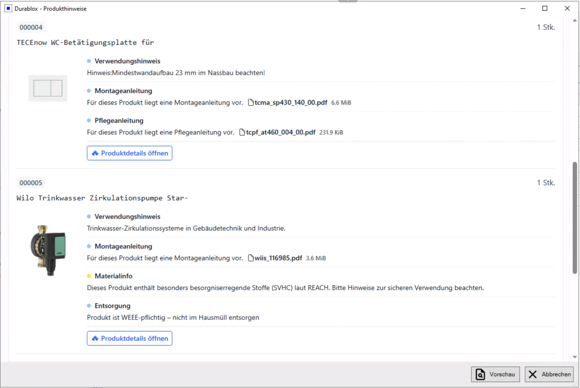 Durablox Produkthinweise direkt in Sykasoft+